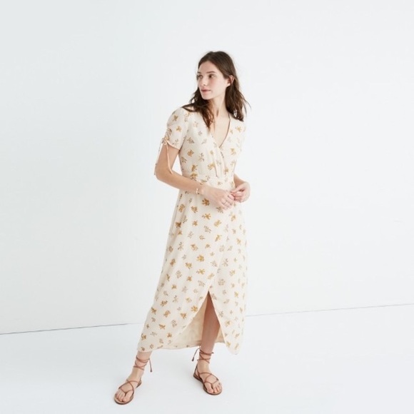 madewell silk maxi dress NEW Madewell Silk Tie-Sleeve Maxi Dress in Oasis Palms Print - 2